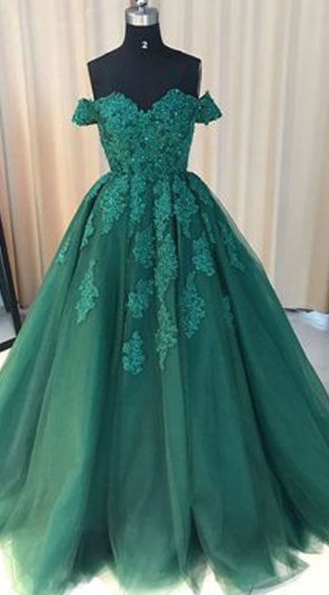 MACloth Off the Shoulder Lace Green Prom Dress  Formal Evening Gown