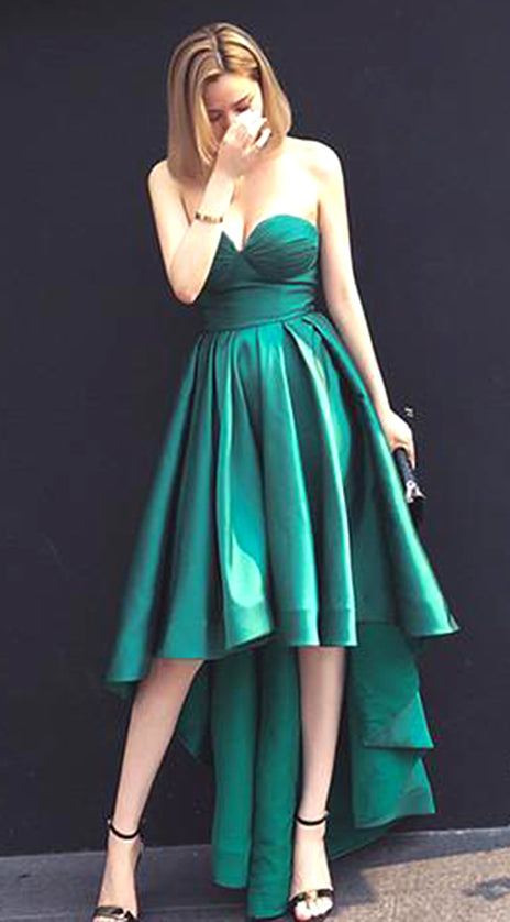 MACloth Strapless High Low Prom Dress Green Formal Evening Gown