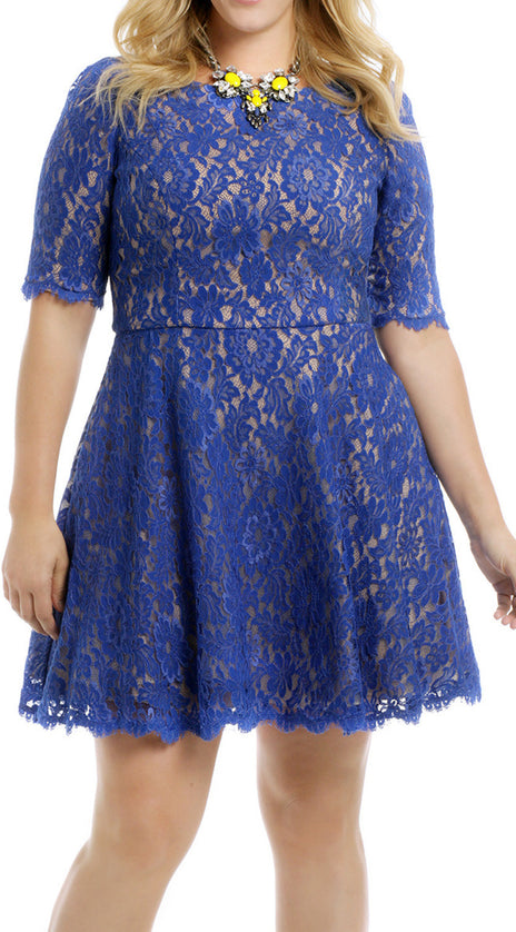 MACloth Half Sleeves Short Lace Cocktail Dress Plus Size Formal Gown