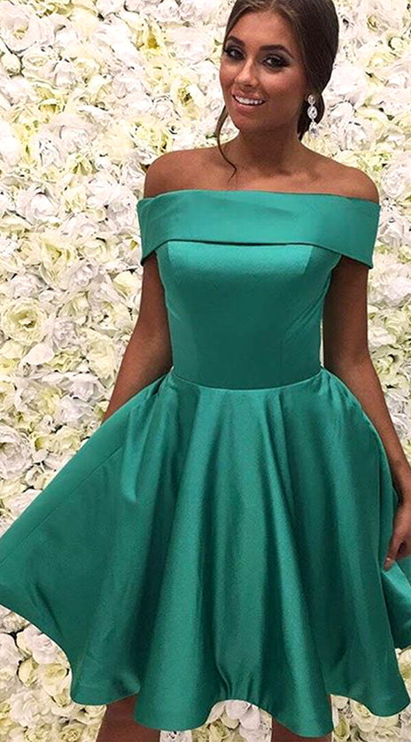 MACloth Off the Shoulder Green Short Prom Homeocming Dress Elegant Wedding Party Dress