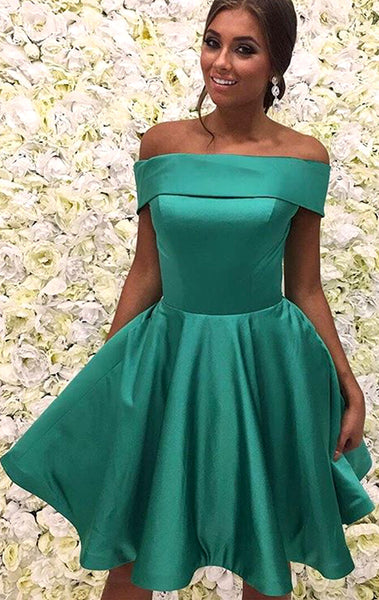 MACloth Off the Shoulder Green Short Prom Homeocming Dress Elegant Wedding Party Dress