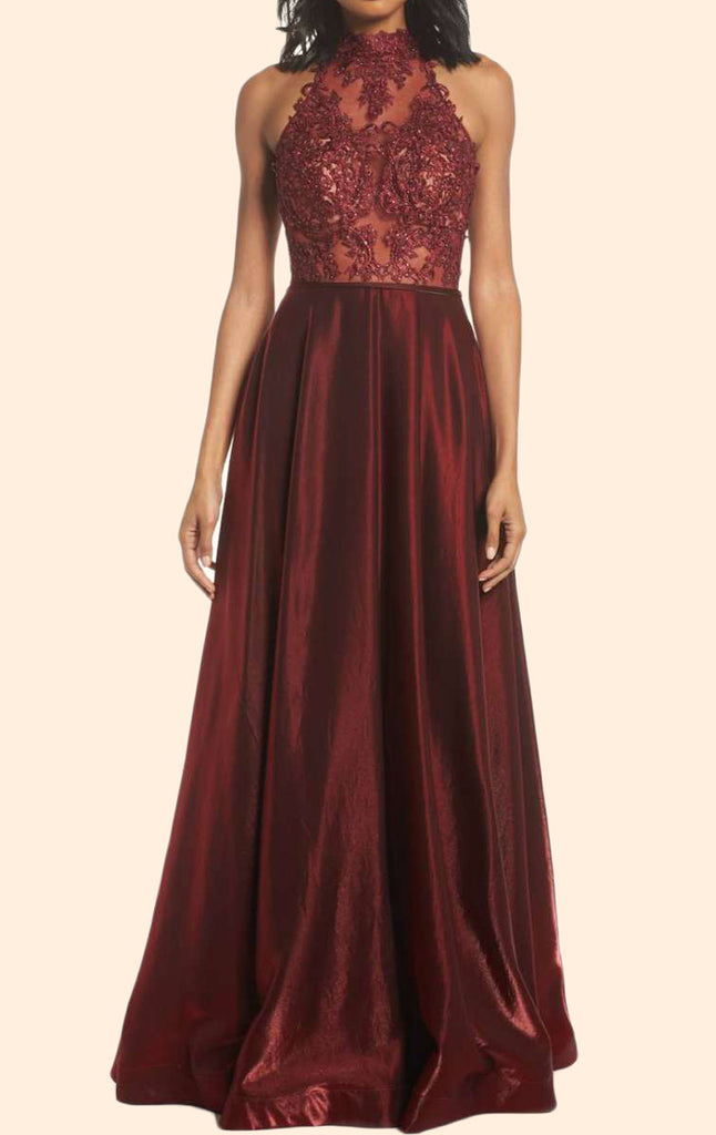 Maroon halter 2024 prom dress