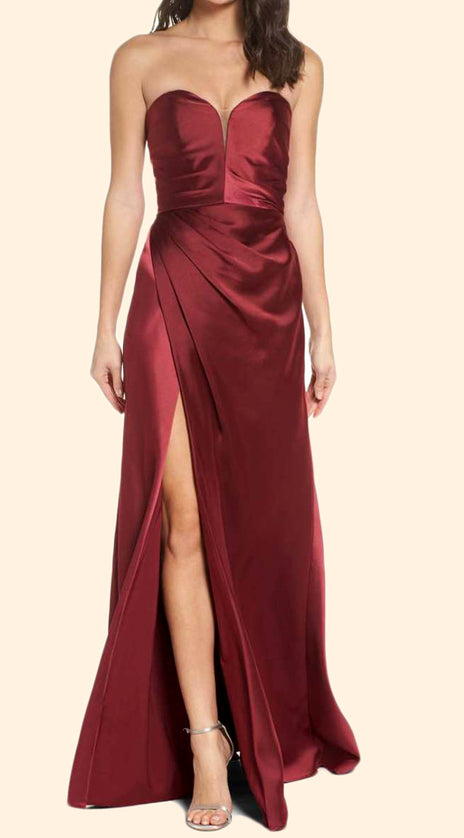 MACloth Strapless Sweetheart Long Prom Dress Burgundy Formal Evening Gown 10607