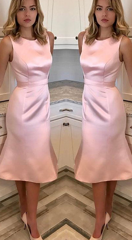 MACLoth O Neck Sheath Midi Wedding Party Dress Pink Prom Homecoming Dress 10615