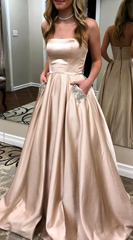 MACloth Strapless Ball Gown Long Prom Dress Champagne Formal Evening Gown