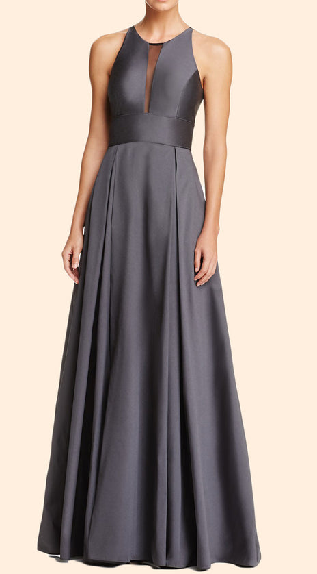 MACloth O Neck Gray Long Prom Dress Simple Formal Evening Gown