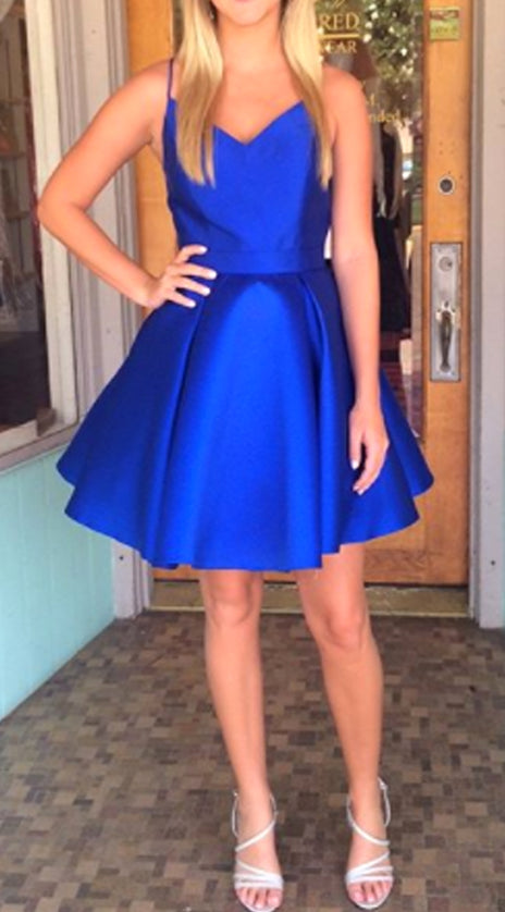 MACloth Straps V Neck Mini Prom Homecoming Dress Royal Blue Wedding Party Dress