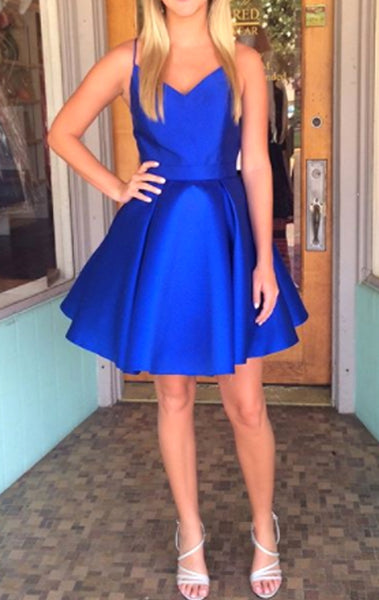 MACloth Straps V Neck Mini Prom Homecoming Dress Royal Blue Wedding Party Dress