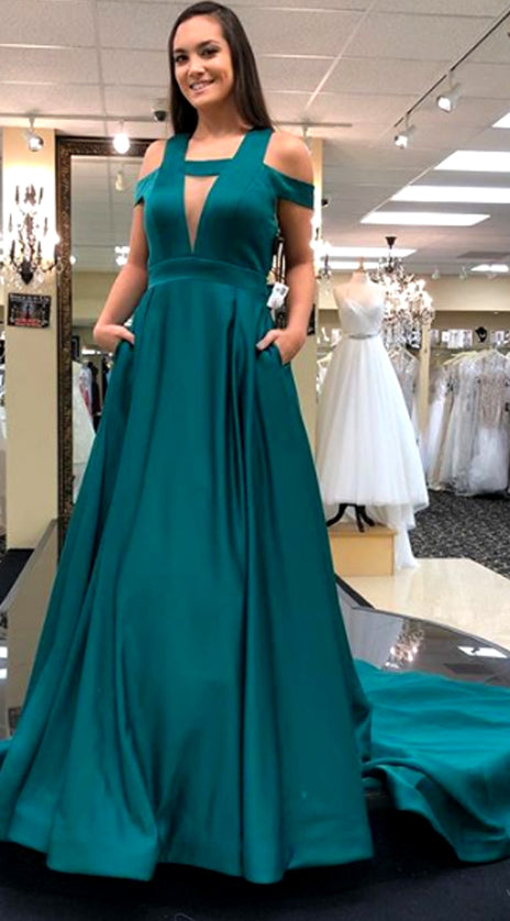 MACloth Off the Shoulder Teal Long Prom Dress Elegant Formal Evening Gown