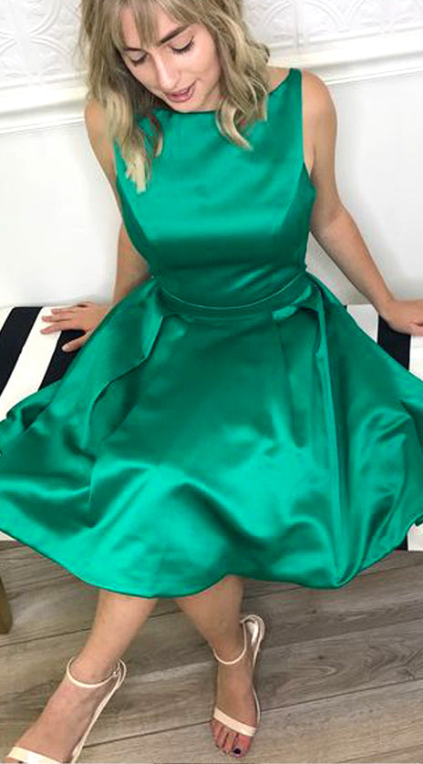 MACloth Straps Boat Neck Green Mini Prom Homecoming Dress Wedding Party Dress