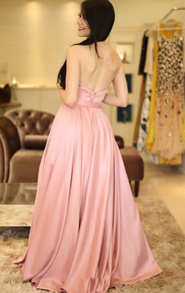 MACloth Strapless Sweetheart Long Prom Dress Blush Pink Formal Evening Gown