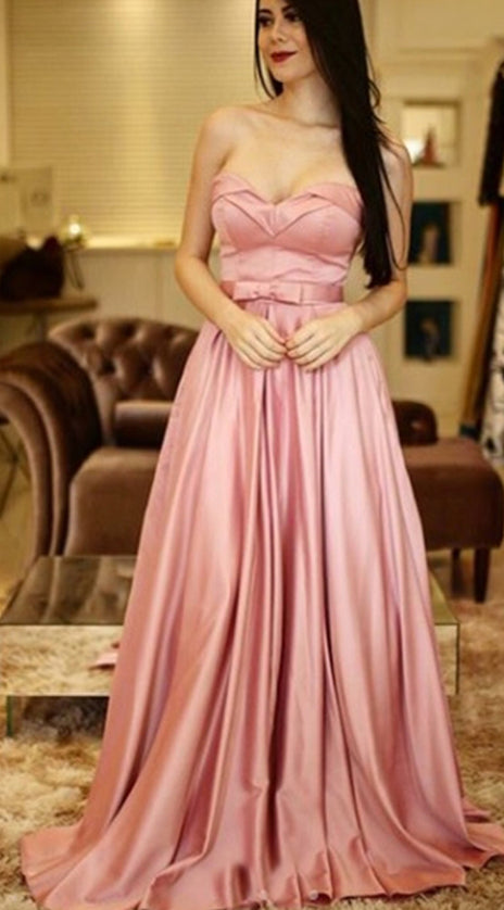 MACloth Strapless Sweetheart Long Prom Dress Blush Pink Formal Evening Gown