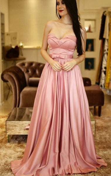 MACloth Strapless Sweetheart Long Prom Dress Blush Pink Formal Evening Gown