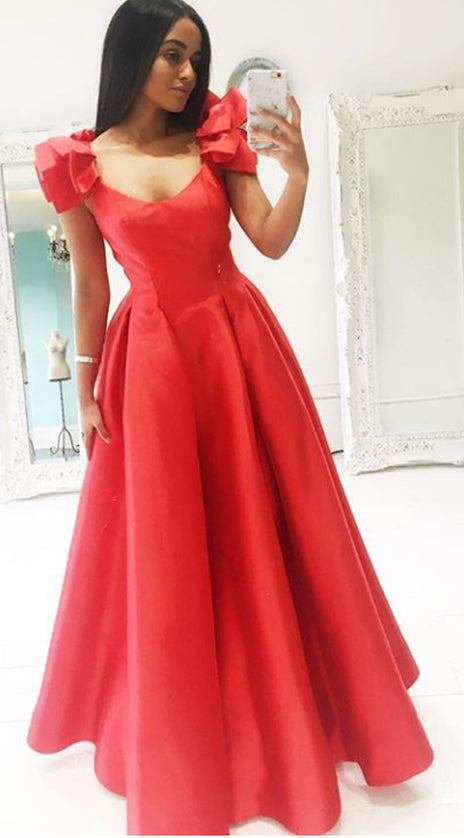 MACloth Straps Scoop Neck Long Prom Dress Red Formal Evening Gown