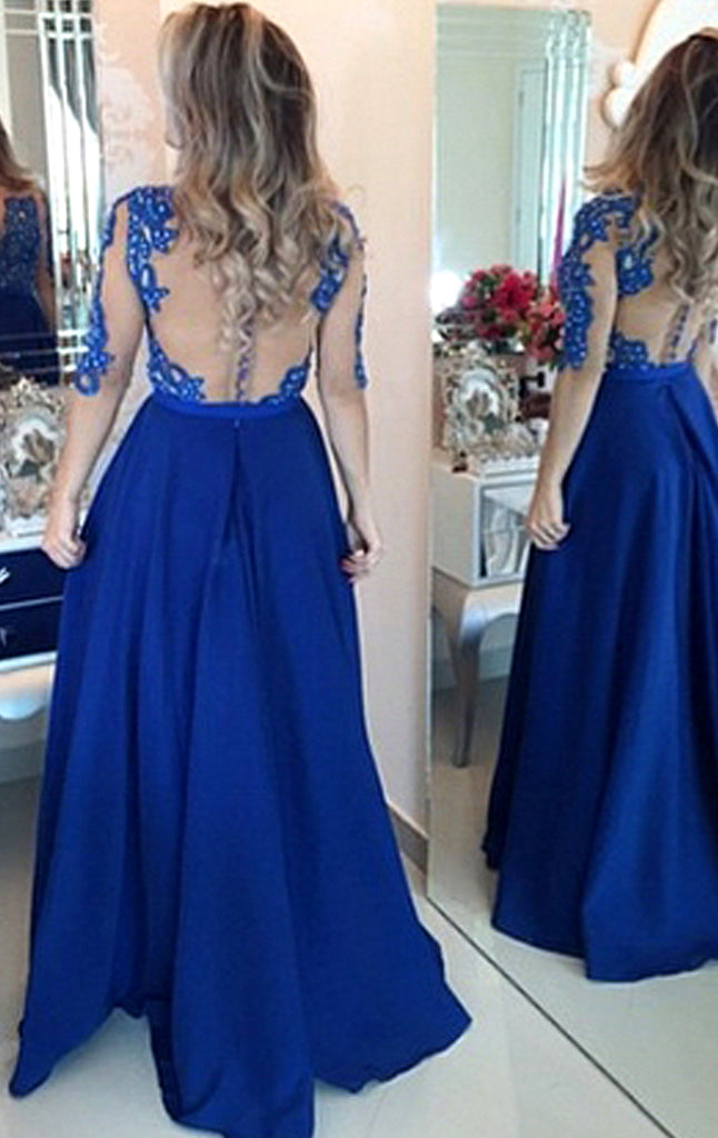 Backless royal blue chiffon long evening prom on sale dress