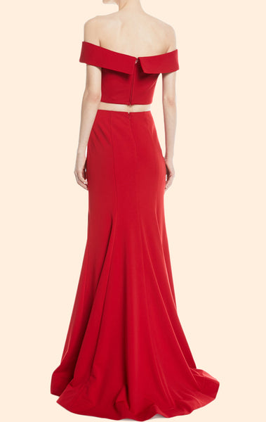 MACloth Mermaid Off the Shoulder Two Piece Red Prom Dress Elegant Formal Evening Gown 10736