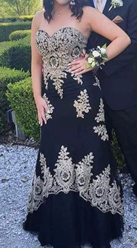 MACloth Mermaid Strapless Lace Long Prom Dress Black Formal Evening Gown