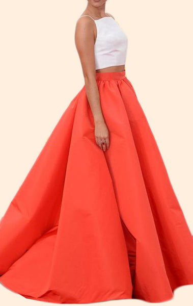 MACloth Two Piece Ball Gown Orange Prom Dress Satin Formal Evening Gown