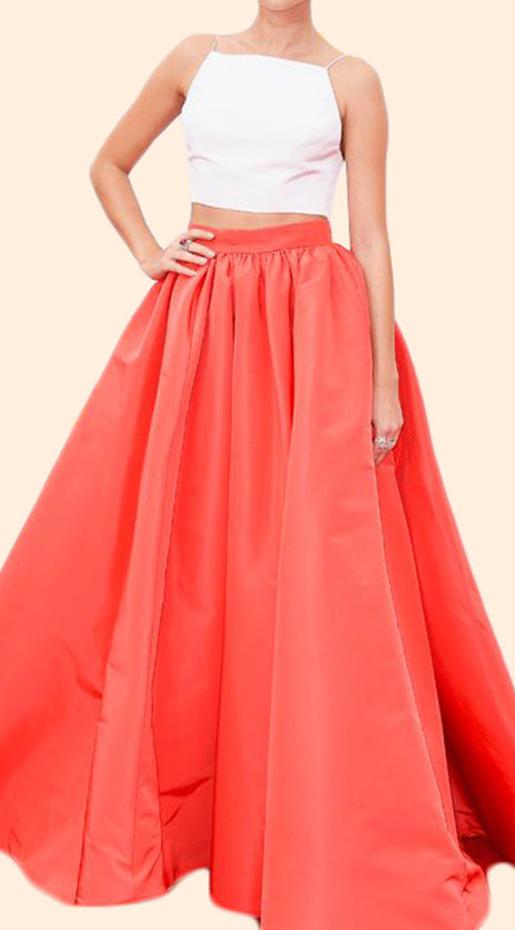 MACloth Two Piece Ball Gown Orange Prom Dress Satin Formal Evening Gown