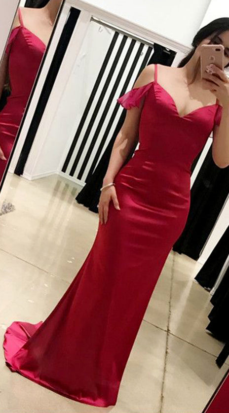 MACloth Off the Shoulder Sheath Long Prom Dress Fuchsia Formal Evening Gown