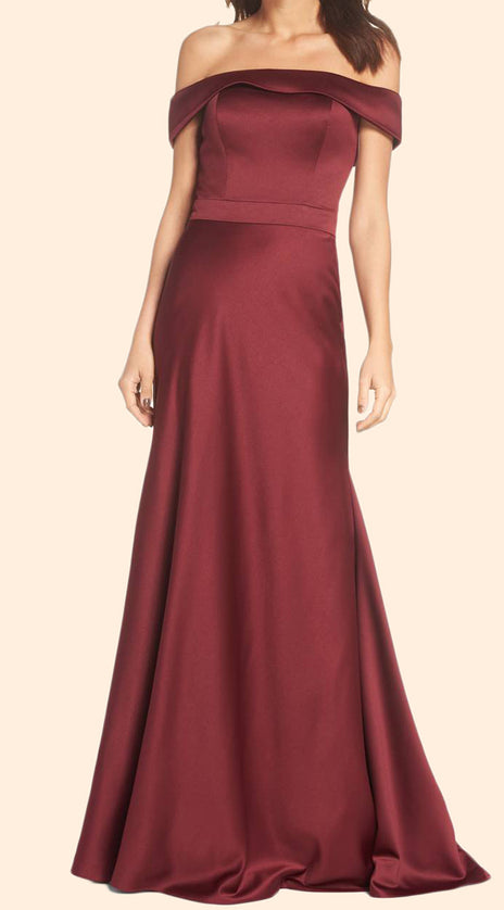 MACloth Sheath Off the Shoulder Long Prom Dress Satin Burgundy Formal Evening Gown