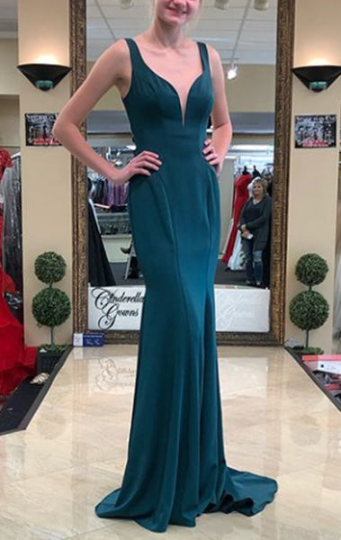 MACloth Sheath V Neck Jersey Long Prom Dress Teal Formal Evening Gown