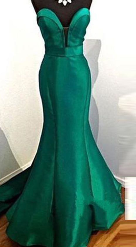 MACloth Mermaid Strapless Sweetheart Long Prom Dress Green Formal Evening Gown