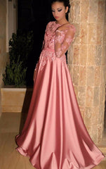 Macloth Long Sleeves Gold Lace Satin Prom Dress Sky Blue Formal Evening Gown US14 / Custom Color