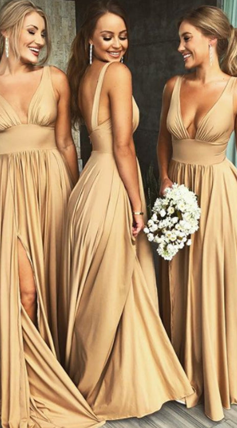 MACloth Straps V Neck Jersey Long Bridesmaid Dress Simple Formal Evening Gown