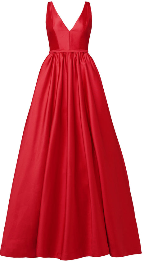 MACloth Straps V Neck Ball Gown Satin Red Long Prom Dress with Sweep Train