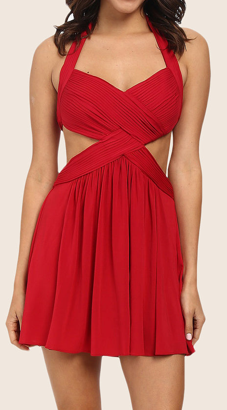 MACloth Straps V Neck Sexy Mini Prom Dress Cut Out Cocktail Dress