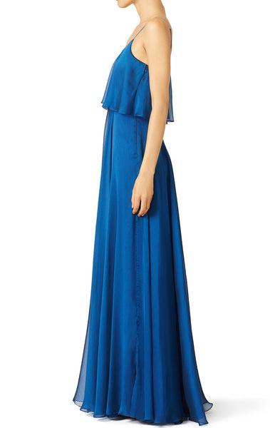 MACloth Spaghetti Straps Tiered Chiffon Long Bridesmaid Dress Simple Prom Gown