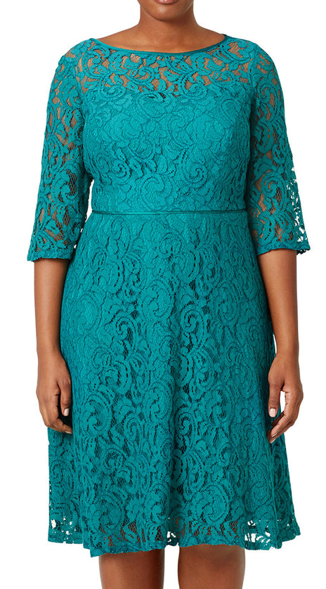 MACloth Half Sleeves Lace Turquoise Plus Size Cocktail Dress Midi Formal Gown