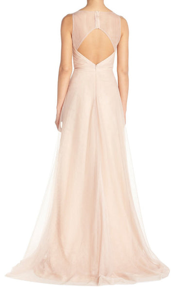 MACloth A Line V Neck Tulle Long Bridesmaid Dress Simple Prom Gown