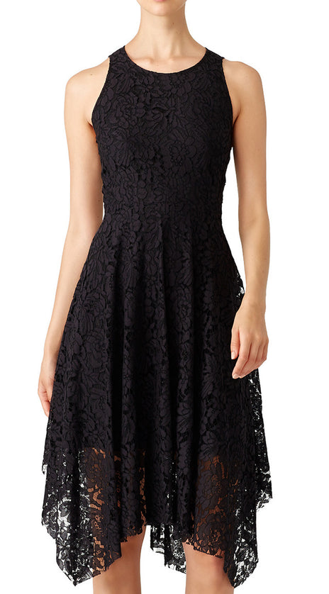 MACloth Straps O Neck Hi-Lo Lace Cocktail Formal Gown Little Black Dress