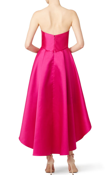 MACloth Strapless Satin Hi-lo Prom Gown Fuchsia Cocktail Dress