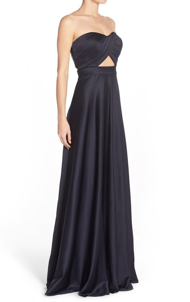 MACloth Strapless Sweetheart Long Prom Dress Dark Navy Formal Gown