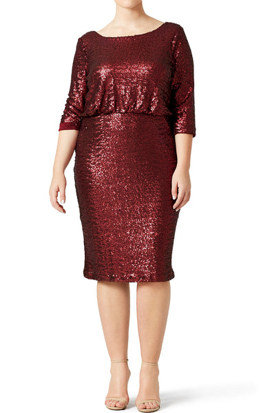 MACloth Half Sleeves Sequin Short Cocktail Dress Burgundy Mother of the Brides Dress
