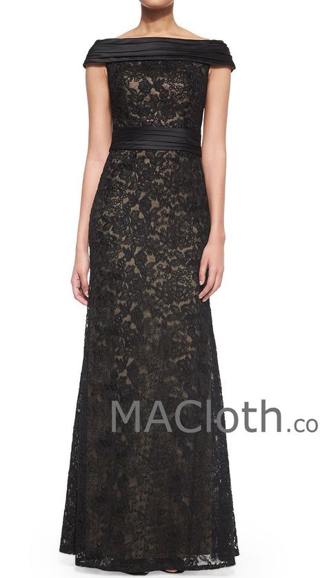 MACloth Women Off the Shoulder Mermaid Lace Long Evening Gown Black Formal Dress