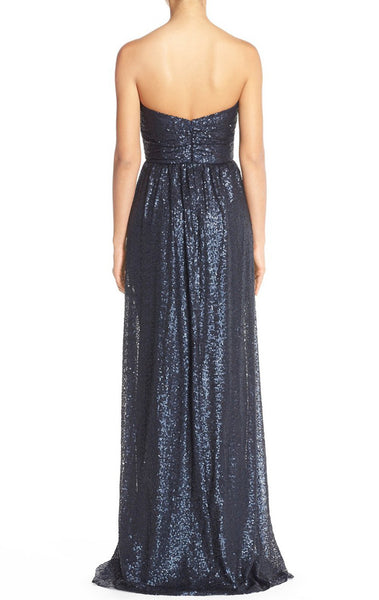 MACloth Strapless Sweetheart Sequin Long Bridesmaid Dress Dark Navy Evening Formal Gown