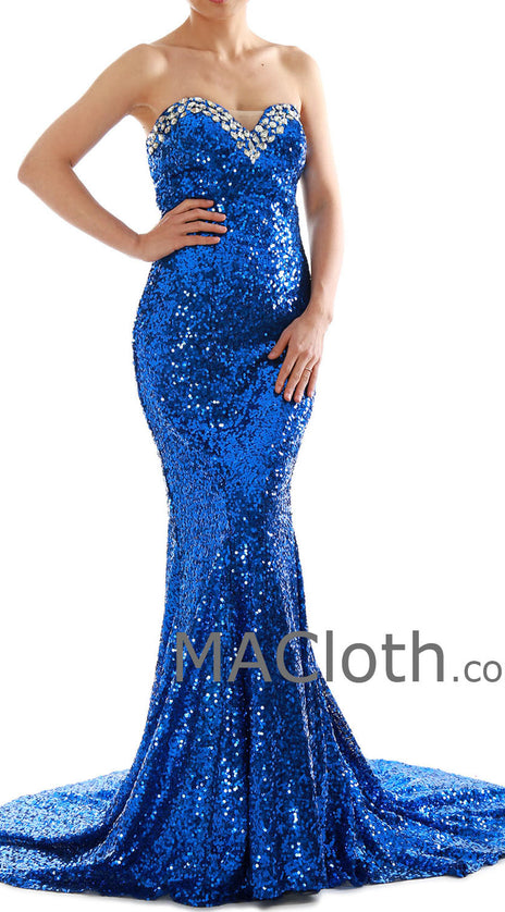 Mermaid Strapless Sweetheart Sequin Royal Blue Prom /Evening Gown 160181