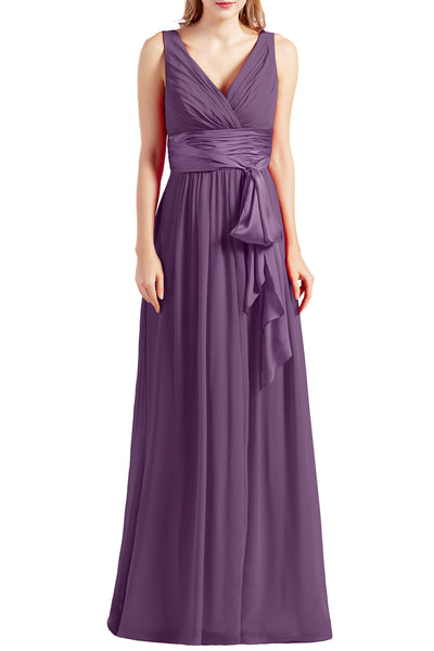 MACloth Women Sleeveless V Neck Long Bridesmaid Dress Chiffon Prom Evening Gown