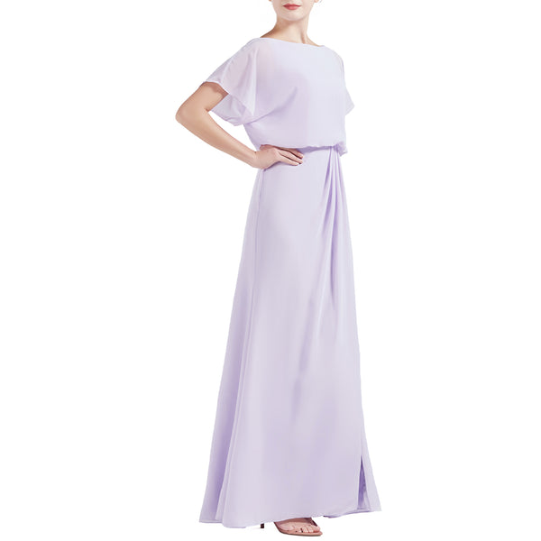 MACloth Women Chic Kimono Boat Neck Long Bridesmaid Dresses Slit