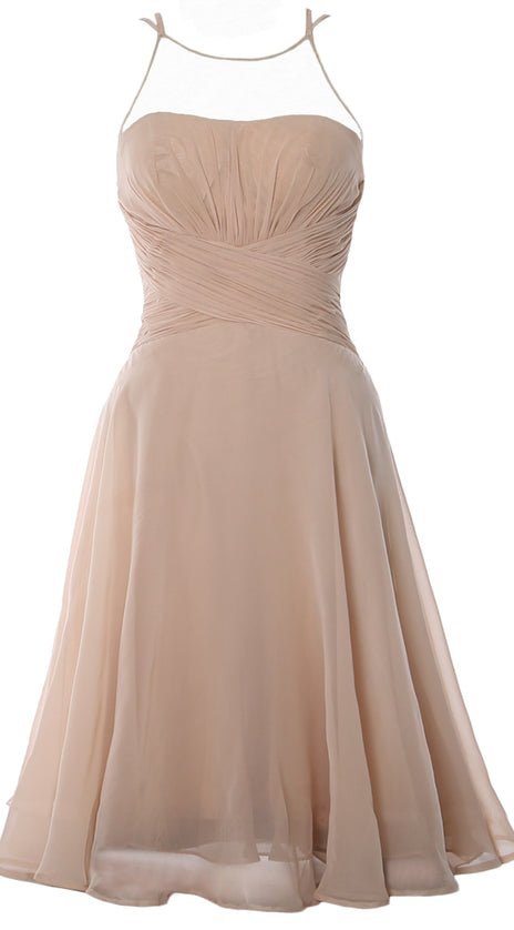 MACloth Elegant Illusion Short Cocktail Dress Chiffon Wedding Party Formal Gown