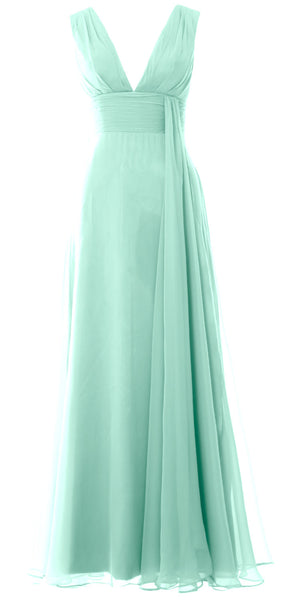MACloth Women V Neck Long Chiffon Wedding Party Guest Bridesmaid Dress Prom Gown