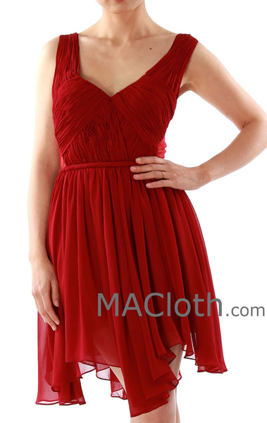 MACloth Straps V Neck Short Chiffon Prom Dress, Burgundy Homecoming Dress 160132