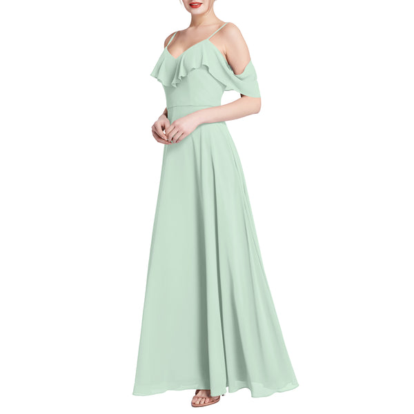 MACloth Women V Neck Cold Shoulder Long Maxi Wedding Party Bridesmaid Dresses