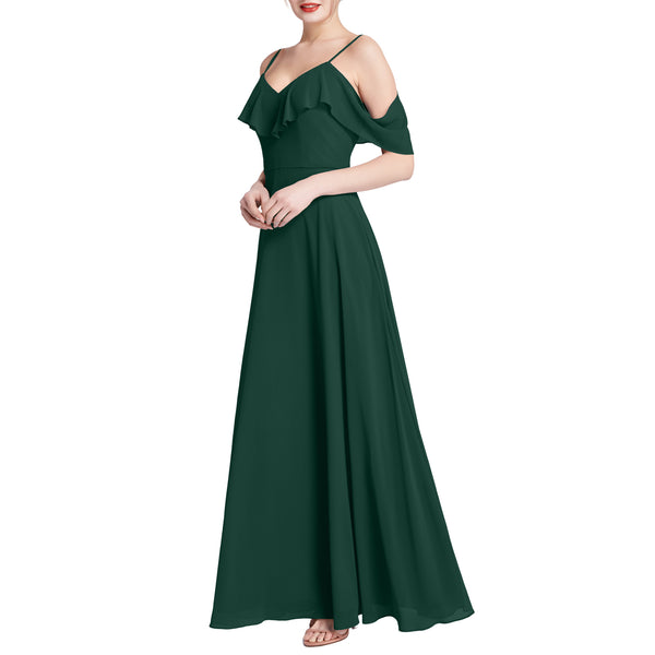 MACloth Women V Neck Cold Shoulder Long Maxi Wedding Party Bridesmaid Dresses