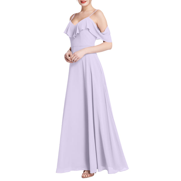 MACloth Women V Neck Cold Shoulder Long Maxi Wedding Party Bridesmaid Dresses