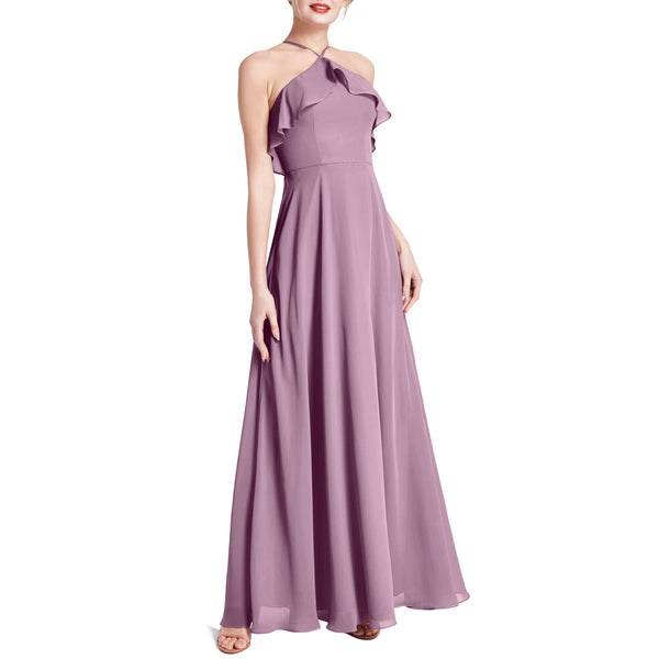 MACloth Women Ruffle Overlay Maxi Wedding Party Bridesmaid Dresses Evening Gown